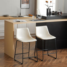 Load image into Gallery viewer, (Set of 2) Vintage Style 24-Inch Armless Industrial Faux Leather Counter Stool with Metal Legs and Footrest for Kitchen Island, Cafe, Pub, Bar Counter, Cream and Black
