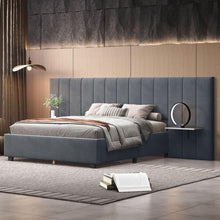 Load image into Gallery viewer, Full Size Upholstered Platform Bed with Big Headboard, Bedroom Furniture, Velvet, Gray
