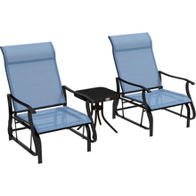 Carregar imagem no visualizador da galeria, 3-Piece Outdoor Gliders Set Bistro Set with Steel Frame, Tempered Glass Top Table for Patio, Garden, Backyard, Lawn, Light Blue
