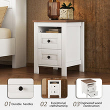 Carregar imagem no visualizador da galeria, 3-Pieces Bedroom Sets Queen Size Farmhouse Platform Bed with Double Sliding Door Storage Headboard, Storage Nightstand and Dresser, White+Brown
