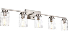 Load image into Gallery viewer, Vanity Lights for Bathroom 5 Light Sconces Vanity Light Fixture Modern Brushed Nickel Wall Mount Lighting with Clear Hammered Shade, Wall Lights for B
