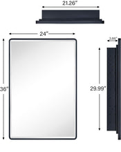 Load image into Gallery viewer, TEHOME Farmhouse Matt Black Recessed Bathroom Medicine Cabinet with Mirror Rounded Rectangle Metal Framed Medicine Cabinet with Beveled Mirror 24x36&quot;
