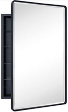 Load image into Gallery viewer, TEHOME Farmhouse Matt Black Recessed Bathroom Medicine Cabinet with Mirror Rounded Rectangle Metal Framed Medicine Cabinet with Beveled Mirror 24x36&quot;
