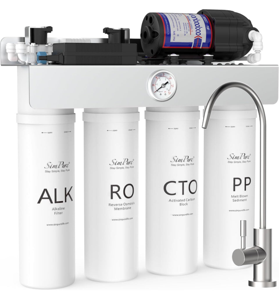 SimPure Alkaline UV Reverse Osmosis System, NSF/ANSI 58 Certified, Tankless RO Water Filter System 400 GPD, pH+ Remineralization Water Filtration Unde
