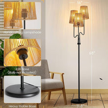 Load image into Gallery viewer, Boho Floor Lamp, 68in. Rattan Floor Lamp with Rattan Shade, 3 Light Tree Standing Lamp for Bedroom,Nursery, E26 Socket, Living Room Floor Lamp for Rus
