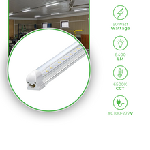 Cargar imagen en el visor de la galería, T8 Integrated 8ft LED Shop Lights Triac Dimmable- 60W with 6500K and 8400 Lumens, 100V-277V- Linkable LED Fixture
