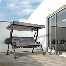 Carregar imagem no visualizador da galeria, 3-Seat Patio Swing Chair, Outdoor Swing Glider with Adjustable Canopy, Removable Thicken Cushion, and Weather Resistant Steel Frame, for Garden, Poolside, Backyard, Black

