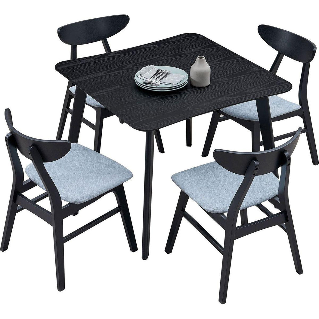 (1 Table with 4 Chairs)Wooden Dining Table Set, Modern Simple Design Square Kitchen Table and Fabric Upholstered Dining Chairs for Dining Room, Kitchen, Saving Space,BLACK
