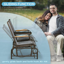 Load image into Gallery viewer, 2 Person Outdoor Glider Bench, Patio Swing Glider Chair Loveseat with Breathable Mesh, Table, Steel Frame for Garden, Backyard, Porch, Gray

