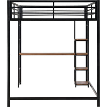 Load image into Gallery viewer, Full Size Metal Loft Bed with Built-in Desk and Storage Shelves, Black

