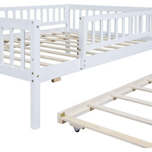 Load image into Gallery viewer, Full Size Wood Daybed with Trundle and Fence Guardrails, White
