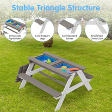 Carregar imagem no visualizador da galeria, 3-in-1 Kids Outdoor Wooden Picnic Table With Umbrella, Convertible Sand &amp; Wate, Gray ASTM &amp; CPSIA CERTIFICATION
