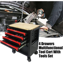 Load image into Gallery viewer, 4 DRAWERS MULTIFUNCTIONAL TOOL CART WITH TOOL SET AND WOODEN TOP
