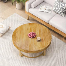 Load image into Gallery viewer, 31.5&quot; Modern round coffee table Wooden carving pattern coffee table with metal legs for living room reception room office Golden
