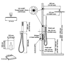 Cargar imagen en el visor de la galería, Rain Mixer Shower Faucet Set with Waterfall Tub Spout 10 inch Square Rainfall Shower Head with Handheld Spray Matte Black Wall Mounted Pressure Balance Rough-in Valve and Trim Included
