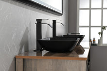 Cargar imagen en el visor de la galería, 13.0&quot; L -18.13&quot; W -4&quot; H Matte Shell Glass Rectangular Vessel Bathroom Sink in Black with Matte Black Faucet and Pop-Up Drain in Matte Black
