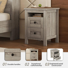 Load image into Gallery viewer, 2-Drawer Farmhouse Wooden Nightstand with Well-proportioned Design and Sleek Lines, Wood Side Table with Storage Cabinet for Bedroom, Antique Gray
