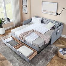 Load image into Gallery viewer, Twin Size Upholstery Daybed with Trundle Bed and Two Storage Drawers , Flat Arms with Pocket, Extendable Daybed for Bedroom Living Room,Linen Grey
