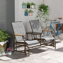 Load image into Gallery viewer, 2 Person Outdoor Glider Bench, Patio Swing Glider Chair Loveseat with Breathable Mesh, Table, Steel Frame for Garden, Backyard, Porch, Gray
