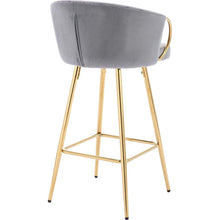 Carregar imagem no visualizador da galeria, 26 Inch Set of 2 Bar Stools, with Chrome Footrest and Base Velvet + Golden Leg Simple Bar Stool, GRAY
