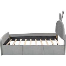 Load image into Gallery viewer, Full Size Velvet Platform Bed with Rabbit-Shaped Headboard, with Drawers, with Bed-End Storage Pocket, Gray
