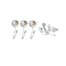 Carregar imagem no visualizador da galeria, 9&quot; 12V Puck LED Light Set with 3000K Warm White, Touch Dimmer, and 150W Plug-In Driver

