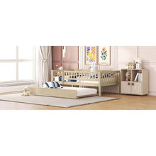 Load image into Gallery viewer, Twin Size Wood Daybed with Trundle and Fence Guardrails, Natural
