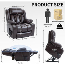 Load image into Gallery viewer, Dual Motor Infinite Position Up to 350 LBS Leatheraire Power Lift Recliner Chair, Heavy Duty Motion Mechanism with 8-Point Vibration Massage and Lumbar Heating, Stainless steel Cup Holders, Brown
