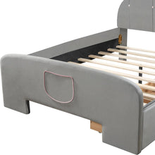 Load image into Gallery viewer, Full Size Velvet Platform Bed with Rabbit-Shaped Headboard, with Drawers, with Bed-End Storage Pocket, Gray
