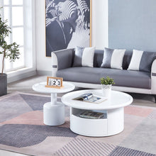 Cargar imagen en el visor de la galería, 2 Pieces White MDF Round Coffee Table Set for Living Room, Bedroom
