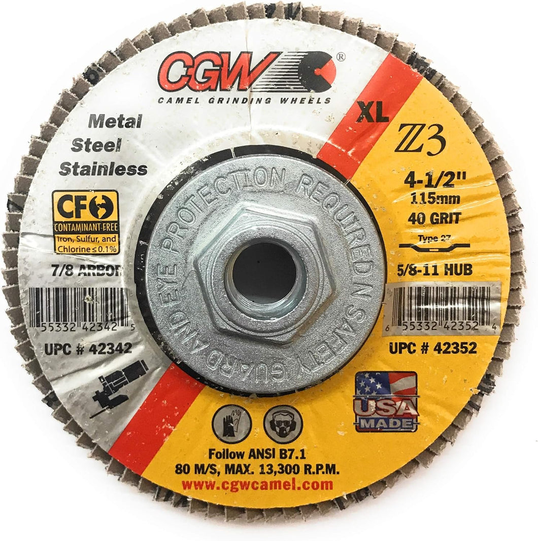 CGW ABRASIVES 42352 ZIRCONIA ALUMINUM EXTRA LARGE FLAP DISC 4 1/2