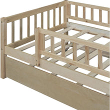 Load image into Gallery viewer, Twin Size Wood Daybed with Trundle and Fence Guardrails, Natural

