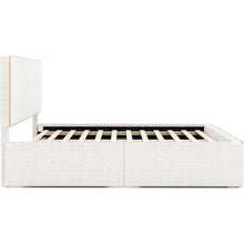 Load image into Gallery viewer, Full Size Upholstered Platform Bed with 4 Drawers and Golden Edge on the Headboard &amp; Footboard, White
