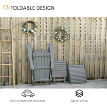 Cargar imagen en el visor de la galería, 3-Piece Folding Adirondack Chair with Ottoman and Side Table, Outdoor Wooden Fire Pit Chairs w/ High-back, Wide Armrests for Patio, Backyard, Garden, Lawn Furniture, Gray
