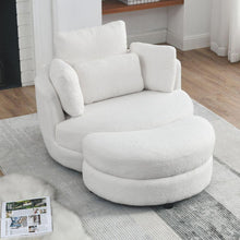 Load image into Gallery viewer, 39&quot; W Oversized Swivel Chair with moon storage ottoman for Living Room, Modern Accent Round Loveseat Circle Swivel Barrel Chairs for Bedroom Cuddle Sofa Chair Lounger Armchair, 4 Pillows, Teddy Fabric
