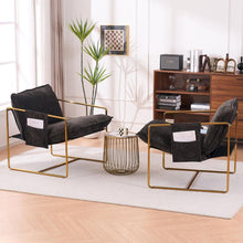 Carregar imagem no visualizador da galeria, 2 Sets 1 Case, Upholstered Hanging Armchair with Arm PocketsMetal frame, gold-plated craftsmanship, crushed foam cushions and skin-friendly woven fabric for living room and bedroom. Dark Gray
