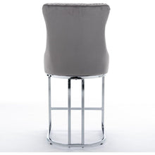 Cargar imagen en el visor de la galería, 26&quot; Counter Height Bar Stools Set of 2, Modern Velvet Barstools with Button Back&amp;Rivet Trim Upholstered Kitchen Island Chairs with Sturdy Chromed Metal Base Legs Farmhouse Bar Stools, (Gray, 2 Pack)
