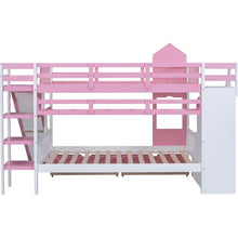 Carregar imagem no visualizador da galeria, Full-Over-Full Castle Style Bunk Bed with 2 Drawers 3 Shelves and Slide - Pink
