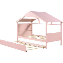Load image into Gallery viewer, Wood Twin Size House Bed with Trundle and Storage, Pink
