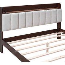 Carregar imagem no visualizador da galeria, 3-Pieces Bedroom Sets,Queen Size Wood Platform Bed and Two Nightstands,Storage Platform bed with USB and LED Lights-Walnut+Beige
