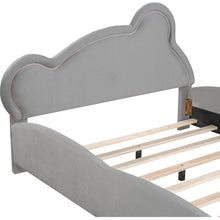 Load image into Gallery viewer, Full Size Velvet Platform Bed with Bear-Shaped Headboard, with Bed-End Storage Pocket, Gray
