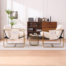 Carregar imagem no visualizador da galeria, 2 Sets 1 Case, Upholstered Hanging Armchair with Arm PocketsMetal frame, gold-plated craftsmanship, crushed foam cushions and skin-friendly woven fabric for living room and bedroom. Beige

