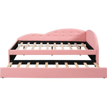 Carregar imagem no visualizador da galeria, Full Size PU Upholstered Tufted Daybed with Trundle and Cloud Shaped Guardrail, Pink
