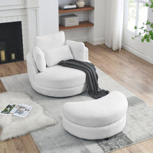 Load image into Gallery viewer, 39&quot; W Oversized Swivel Chair with moon storage ottoman for Living Room, Modern Accent Round Loveseat Circle Swivel Barrel Chairs for Bedroom Cuddle Sofa Chair Lounger Armchair, 4 Pillows, Teddy Fabric
