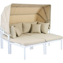 Cargar imagen en el visor de la galería, 3-Piece Patio Daybed with Retractable Canopy Outdoor Metal Sectional Sofa Set Sun Lounger with Cushions for Backyard, Porch, Poolside, Beige
