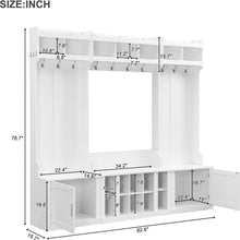 Load image into Gallery viewer, Wide Design Hall Tree with Storage and Bench, 4-IN-1 Multi-functional Entryway Bench with Coat Rack and Shoe Cubbies, Practical Furniture for Hallway, White
