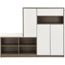 Cargar imagen en el visor de la galería, 2-in-1 Shoe Storage Bench &amp; Shoe Cabinets , Multi-functional Shoe Rack with Padded Seat, Versatile Shoe Storage Solution with Adjustable Shelves for Hallway, White
