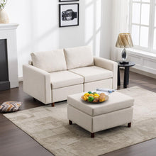 Carregar imagem no visualizador da galeria, 2 Seat Module Sectional Sofa Couch With 1 Ottoman for living room,Seat Cushion and Back Cushion Non-Removable and Non-Washable,Cream
