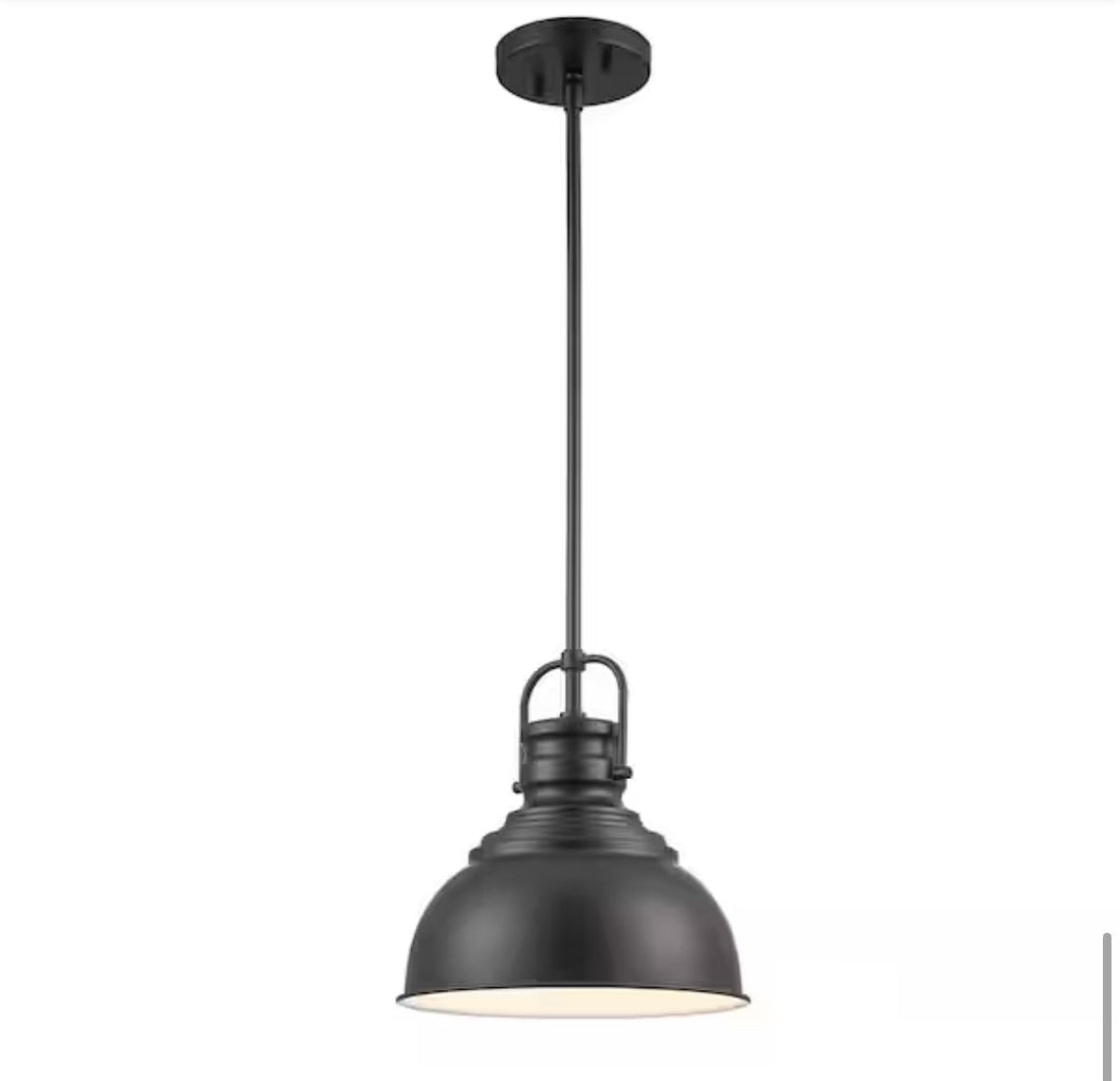 Home Decorators Collection Shelston 10 in. 1-Light Black Farmhouse Pendant Light Fixture with Metal Shade