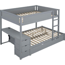 Carregar imagem no visualizador da galeria, Full-Over-Full Bunk Bed with Twin size Trundle, Storage and Desk, Gray
